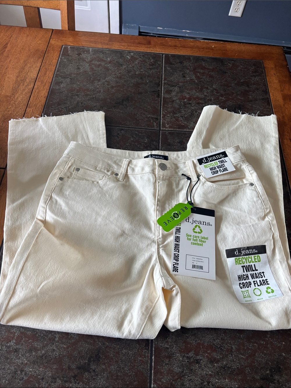 d. jeans Cream High Waist Crop Flare Recycled Twill Jeans